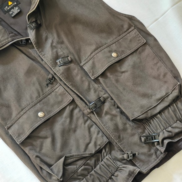 Liz Claiborne Vintage Brown Cotton Utility Cargo Vest Buckle Zip Small RN 52002 - Picture 4 of 9